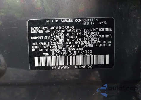 2021 Subaru Forester Premium z USA, uszkodzony, nr VIN JF2SKAFC9MH434338